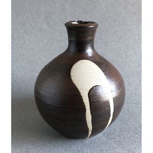 Vintage Japanese 4" Brown Art Pottery Vase Or Sake Bottle? Maker's Stamp